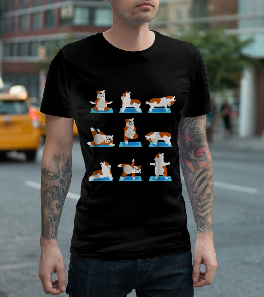 Bulldog Yoga Poses Funny Bulldog On Mat T-Shirt