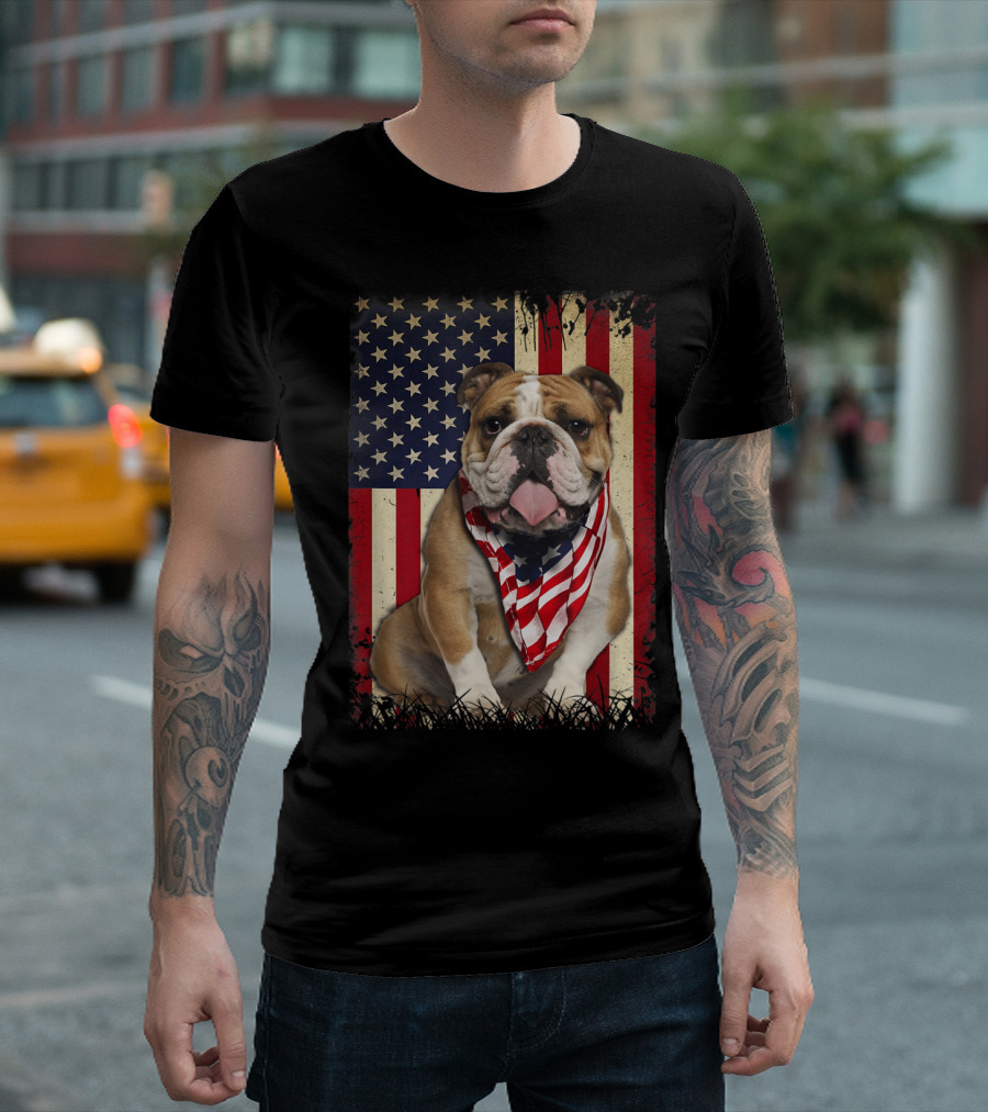 Bulldogs American Flag Independence Day USA Pride T-Shirt