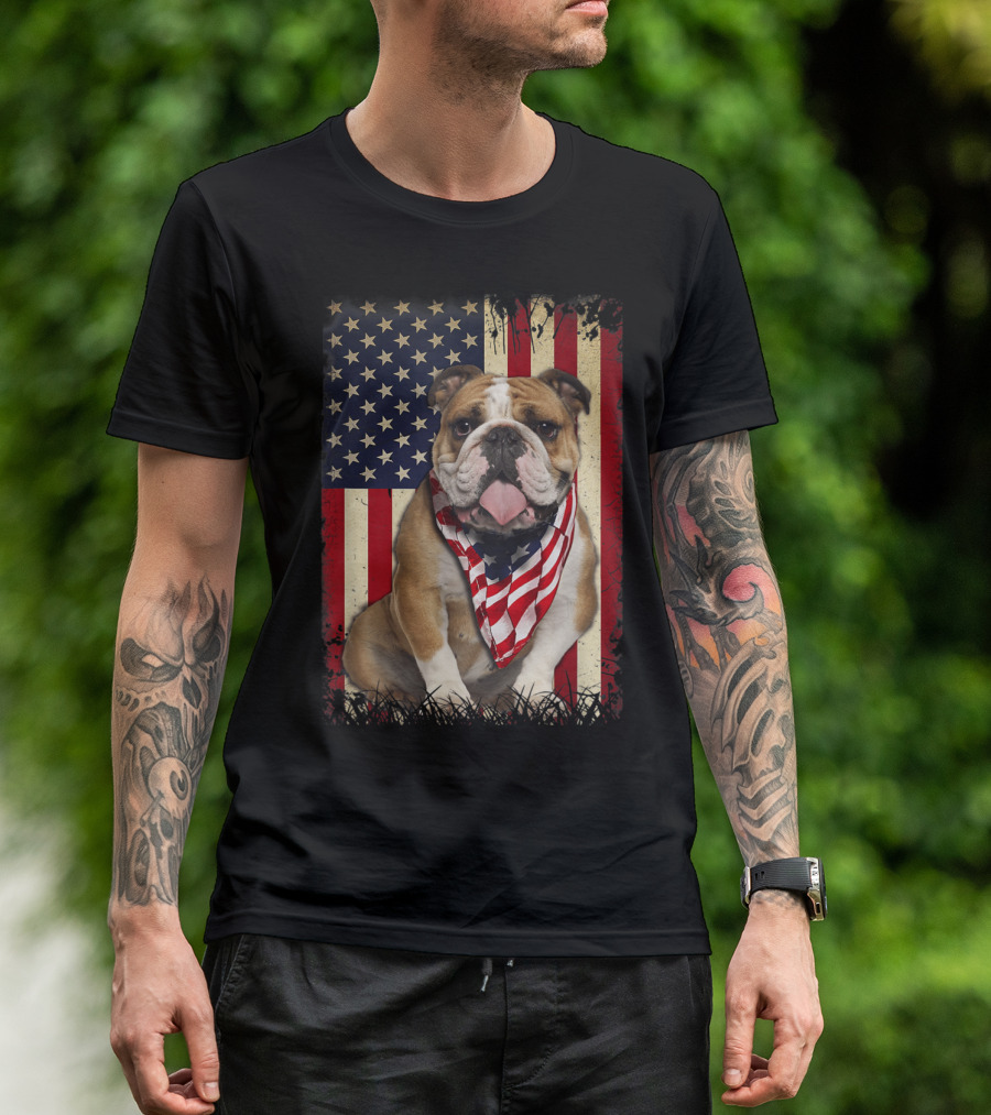 Bulldogs American Flag Independence Day USA Pride T-Shirt