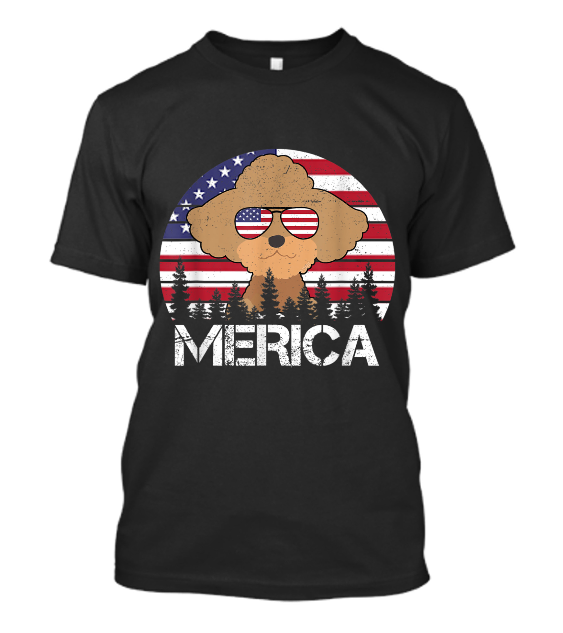 Merica Cute Sunglass Poodle 4th Of July Dog T-Shirt