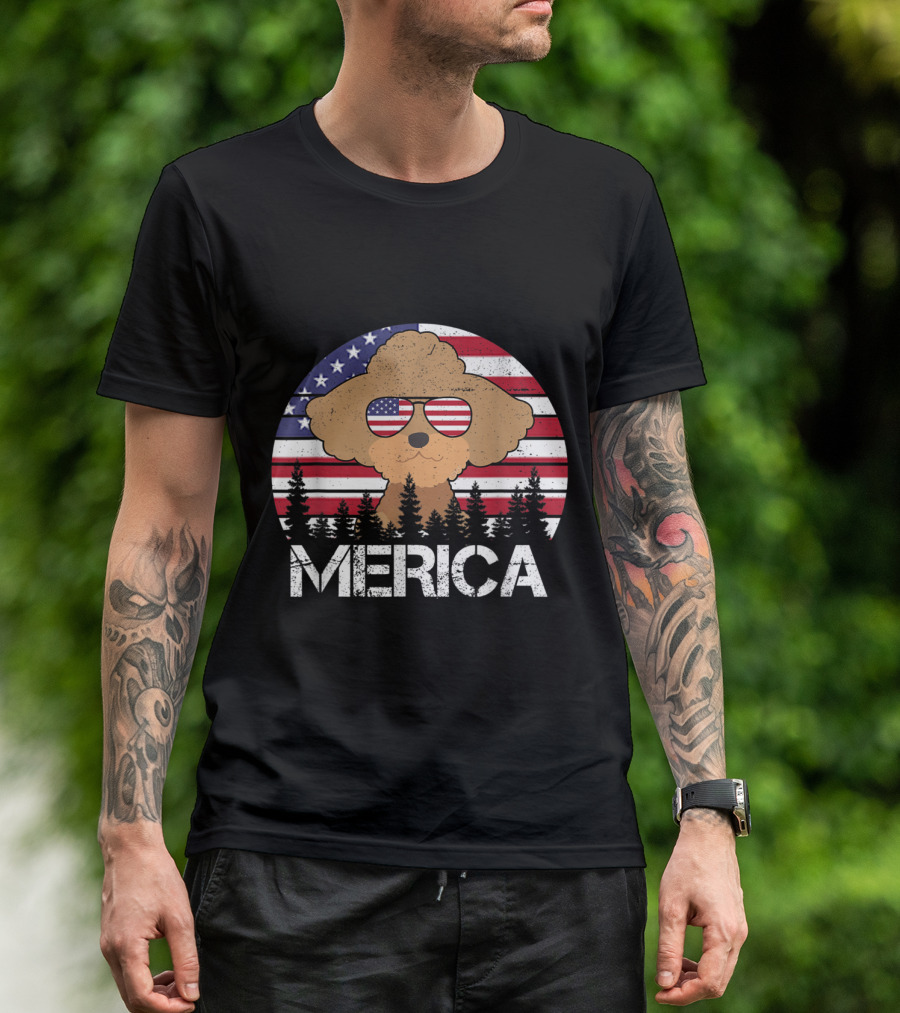 Merica Cute Sunglass Poodle 4th Of July Dog T-Shirt
