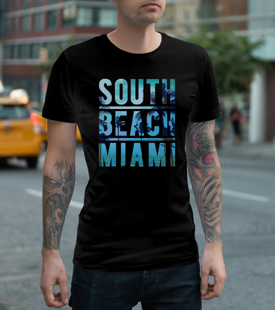 SOUTH BEACH MIAMI Palm Trees Ocean Sunset T-Shirt