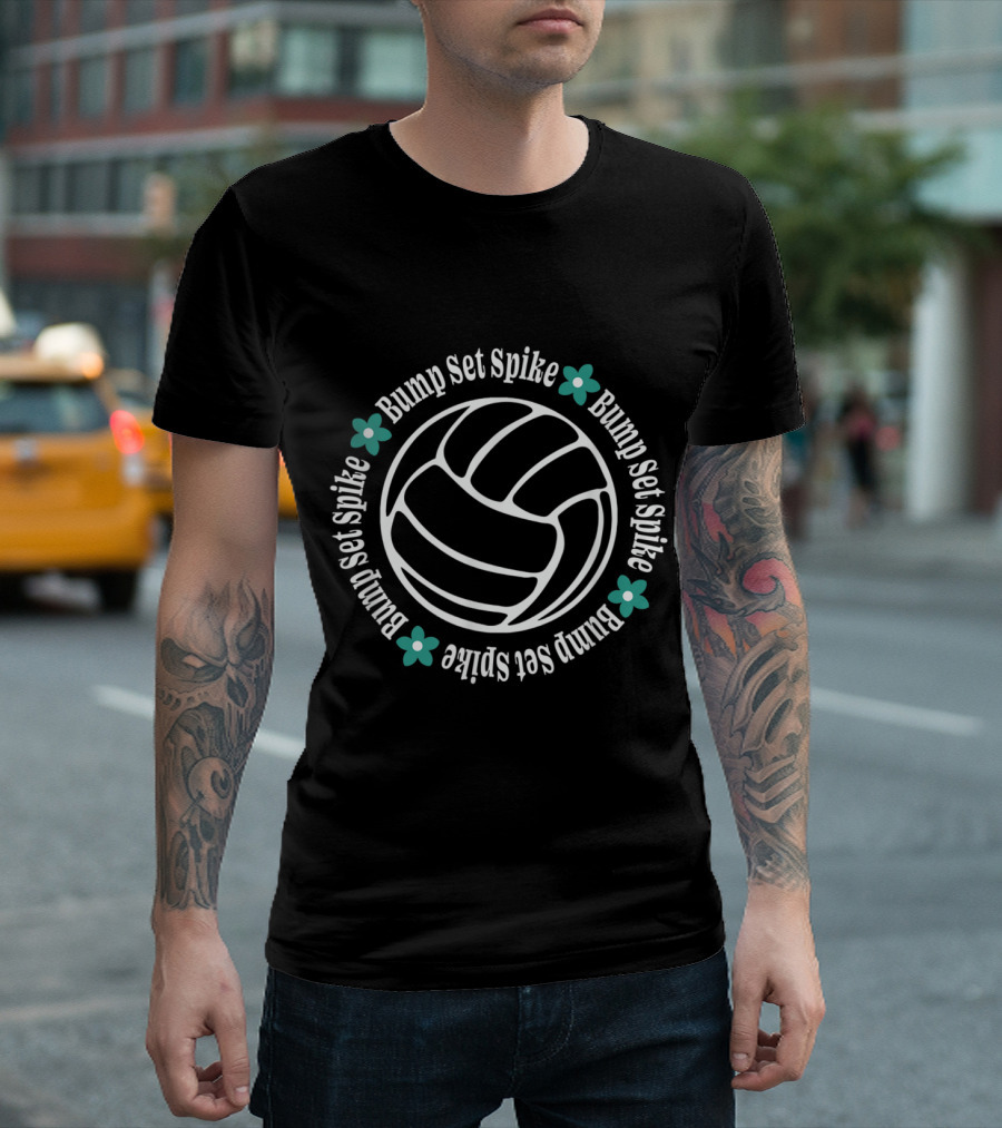 Bump Set Spike Volleyball Circle with Flowers T-Shirt
