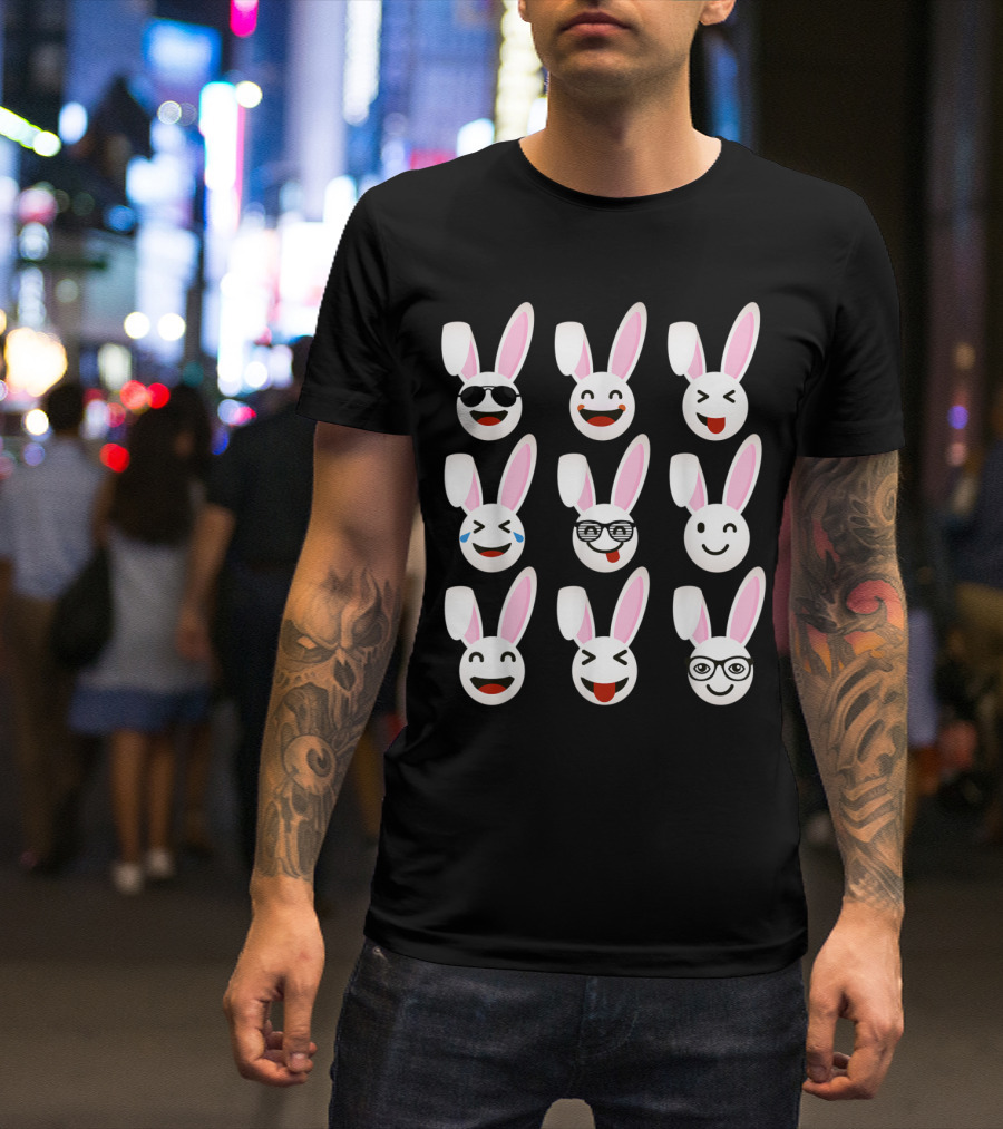 Bunny Emojis Cute Funny Rabbits Wearing Sunglasses And Glasses T-Shirt