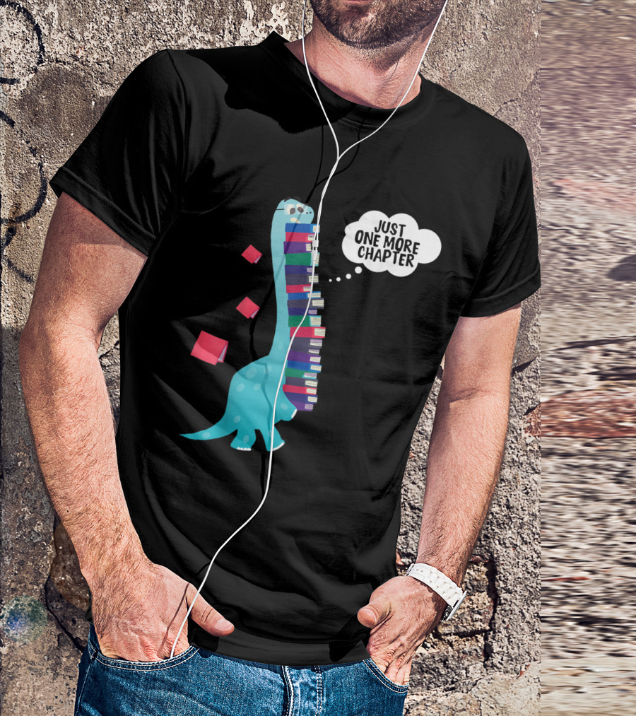 Just One More Chapter Dinosaur Reading Books Cartoon T-Shirt