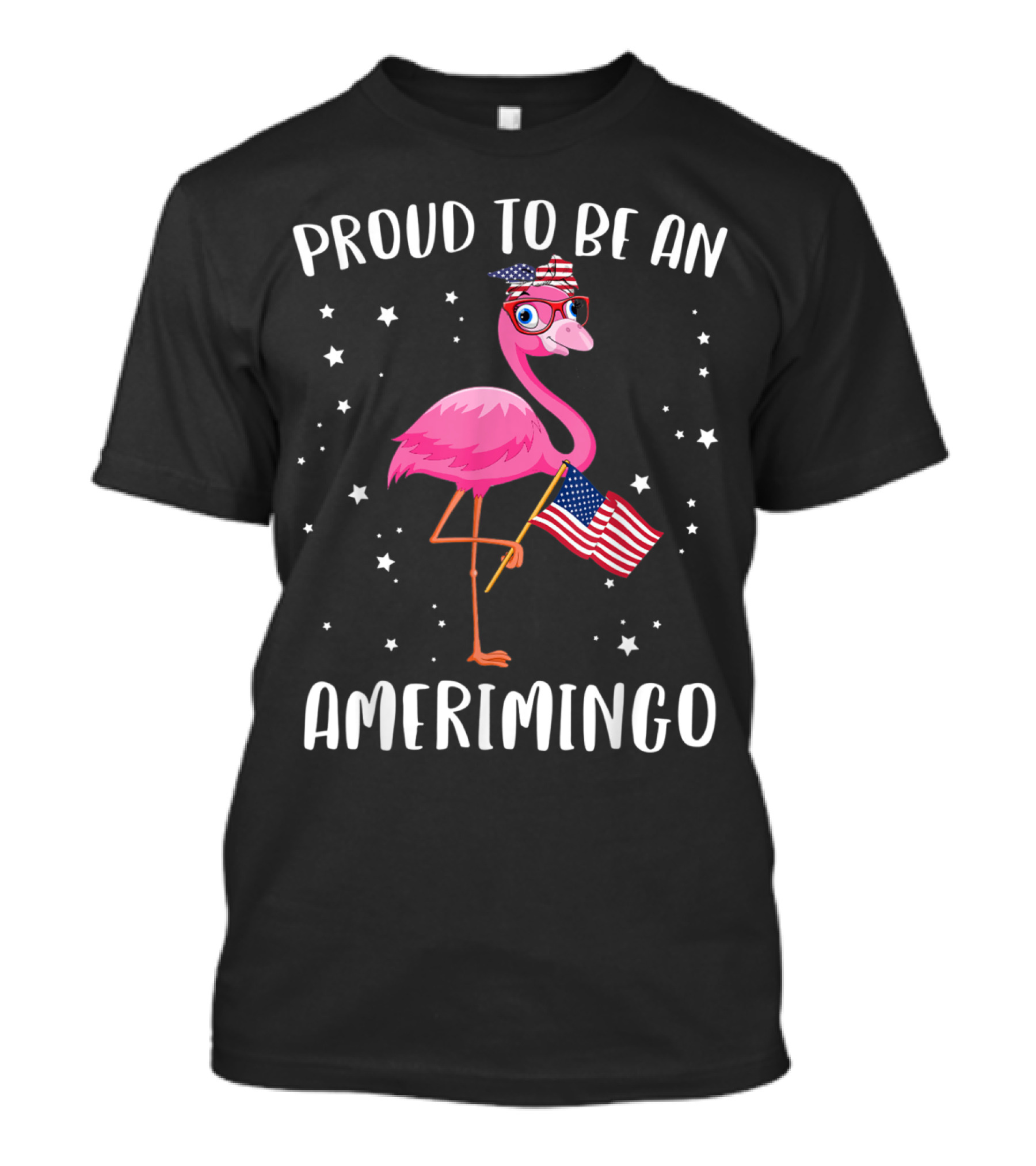 Proud To Be An Amerimingo Funny Pink Flamingo 4th July T-Shirt