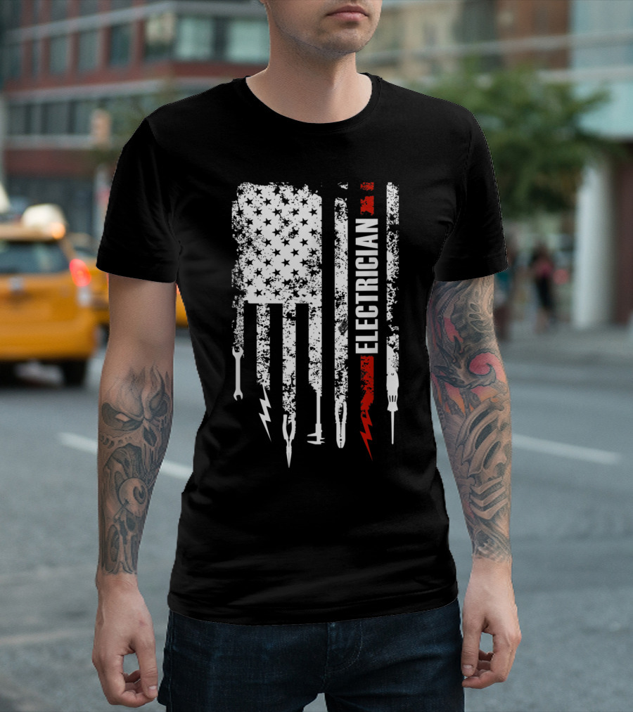 Father's Day American Flag Electrician Tool T-Shirt