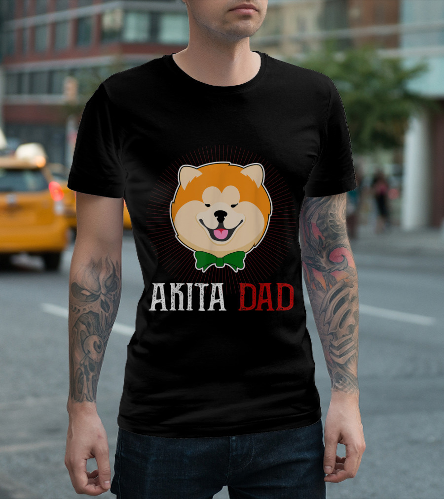 Fathers Day AKITA Dad Dog Bow Tie Face T-Shirt