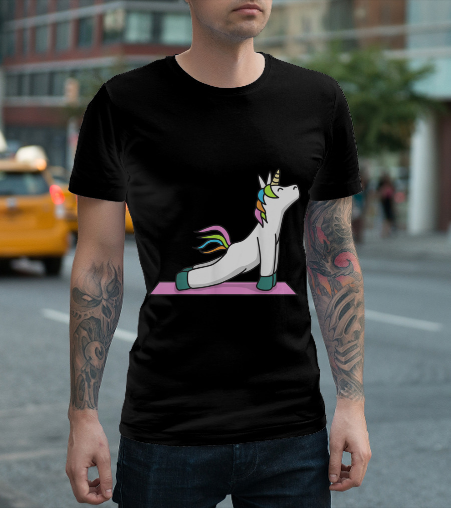 Cute Unicorn Meditation Yoga Pose On Mat T-Shirt