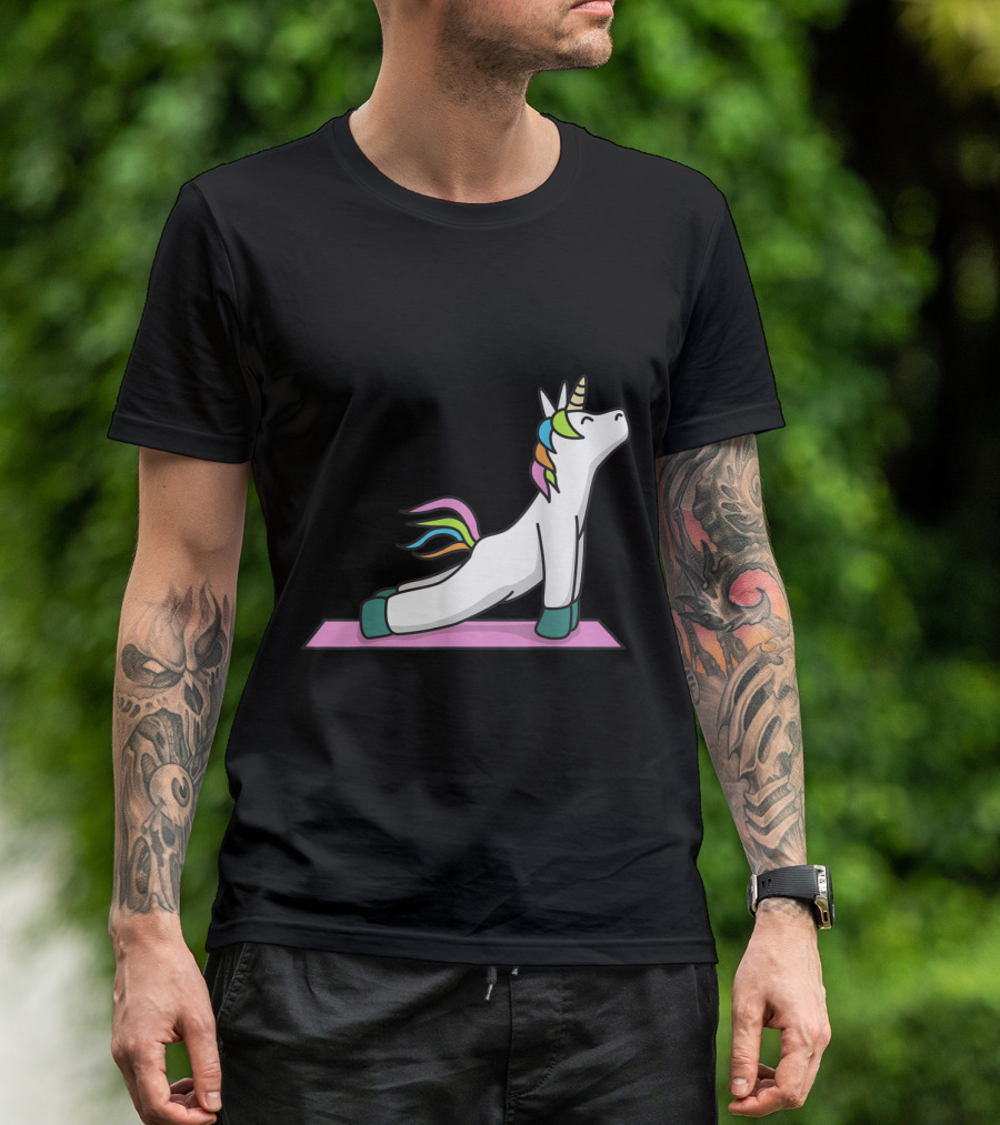Cute Unicorn Meditation Yoga Pose On Mat T-Shirt