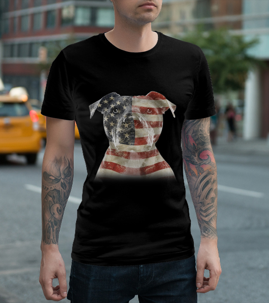 Pitbull American Flag Patriotic Dog Humor T-Shirt
