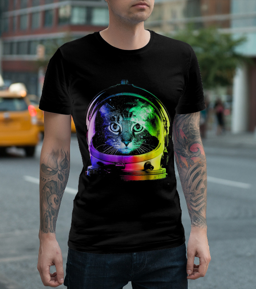 Astronaut Cat Rainbow Helmet Space Exploration T-Shirt
