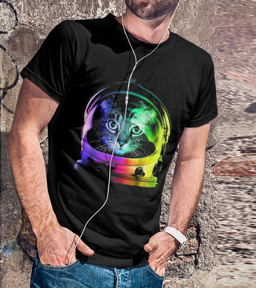 Astronaut Cat Rainbow Helmet Space Exploration T-Shirt