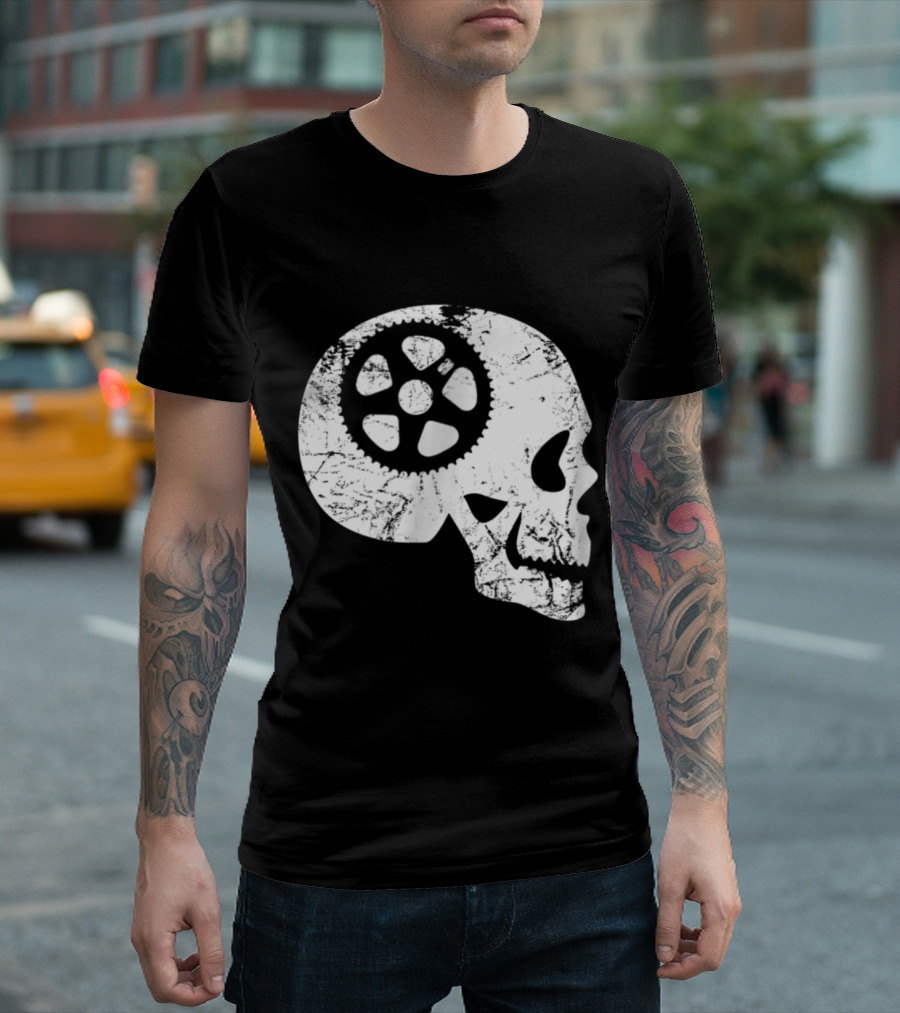 Cycling Skull Bicycle Sprocket Grunge T-Shirt