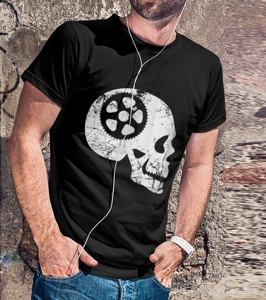 Cycling Skull Bicycle Sprocket Grunge T-Shirt
