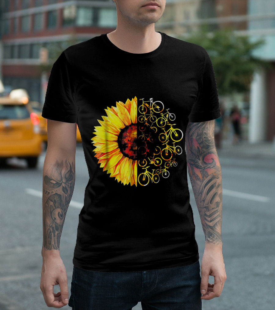 Cycling Sunflower Artful Bicycle T-Shirt