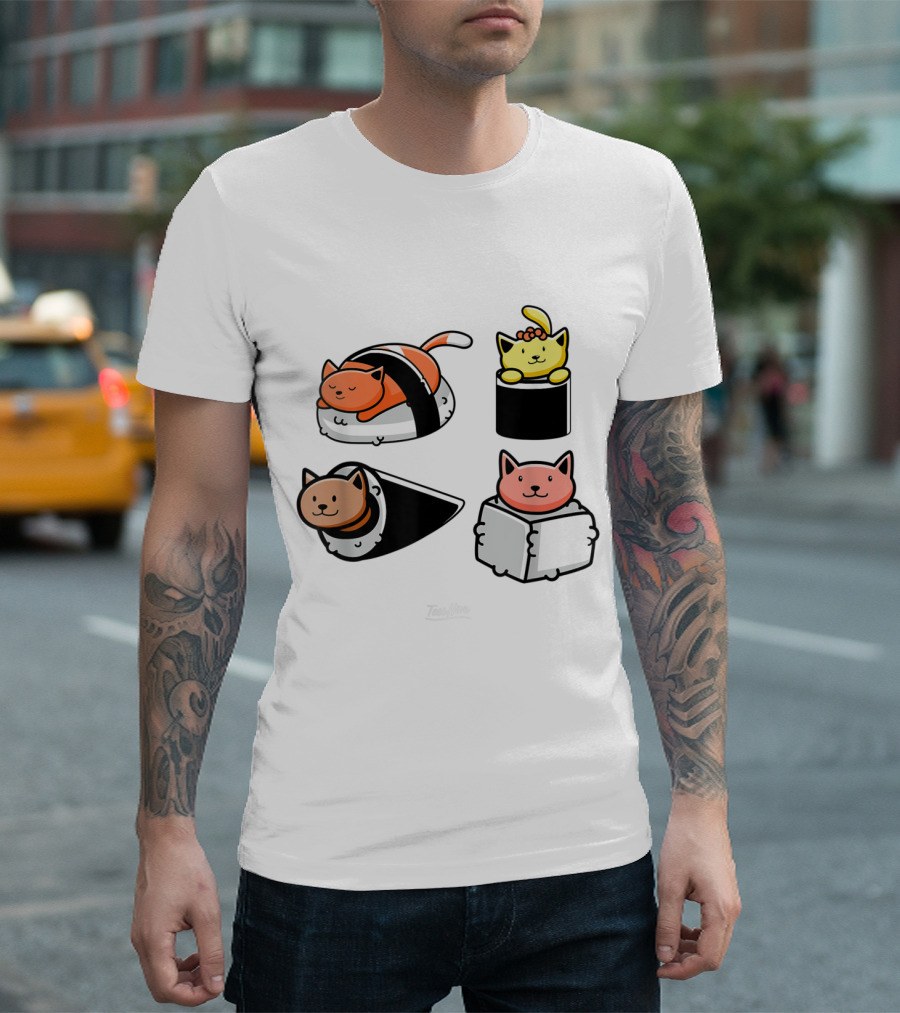 Kawaii Sushi Cat Lover TeesHive Cat Themed T-Shirt
