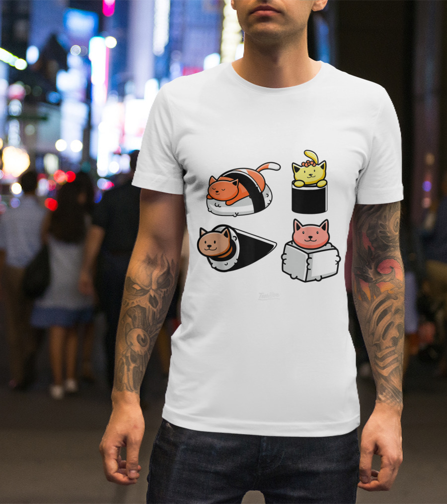 Kawaii Sushi Cat Lover TeesHive Cat Themed T-Shirt