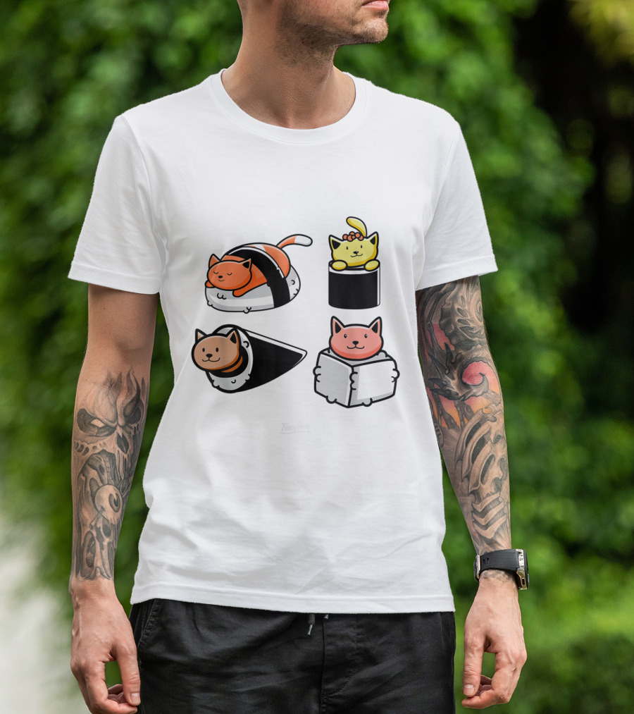Kawaii Sushi Cat Lover TeesHive Cat Themed T-Shirt