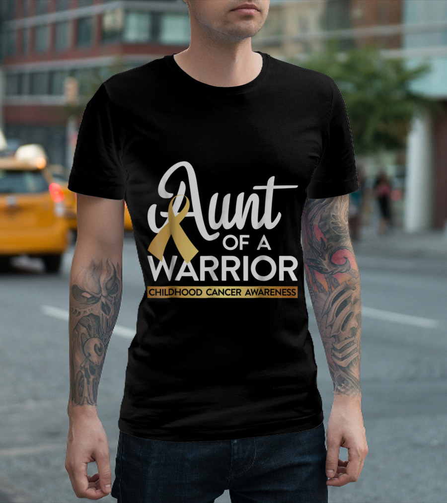 Aunt Of A Warrior Childhood Cancer Awareness T-Shirt