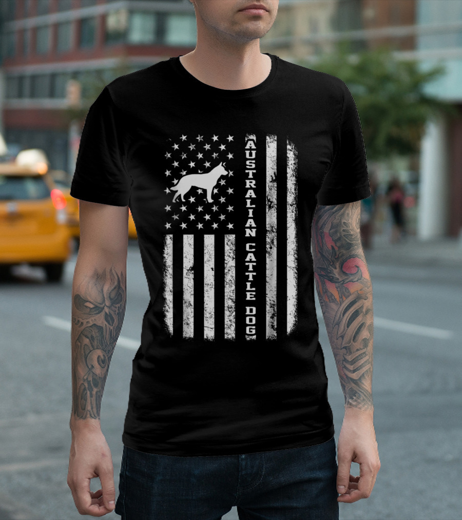 Australian Cattle Dog American Flag Stars Stripes T-Shirt