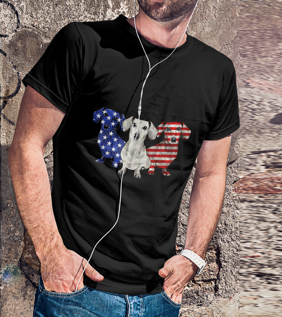 Dachshund American Flag Stars And Stripes Fourth Of July T-Shirt