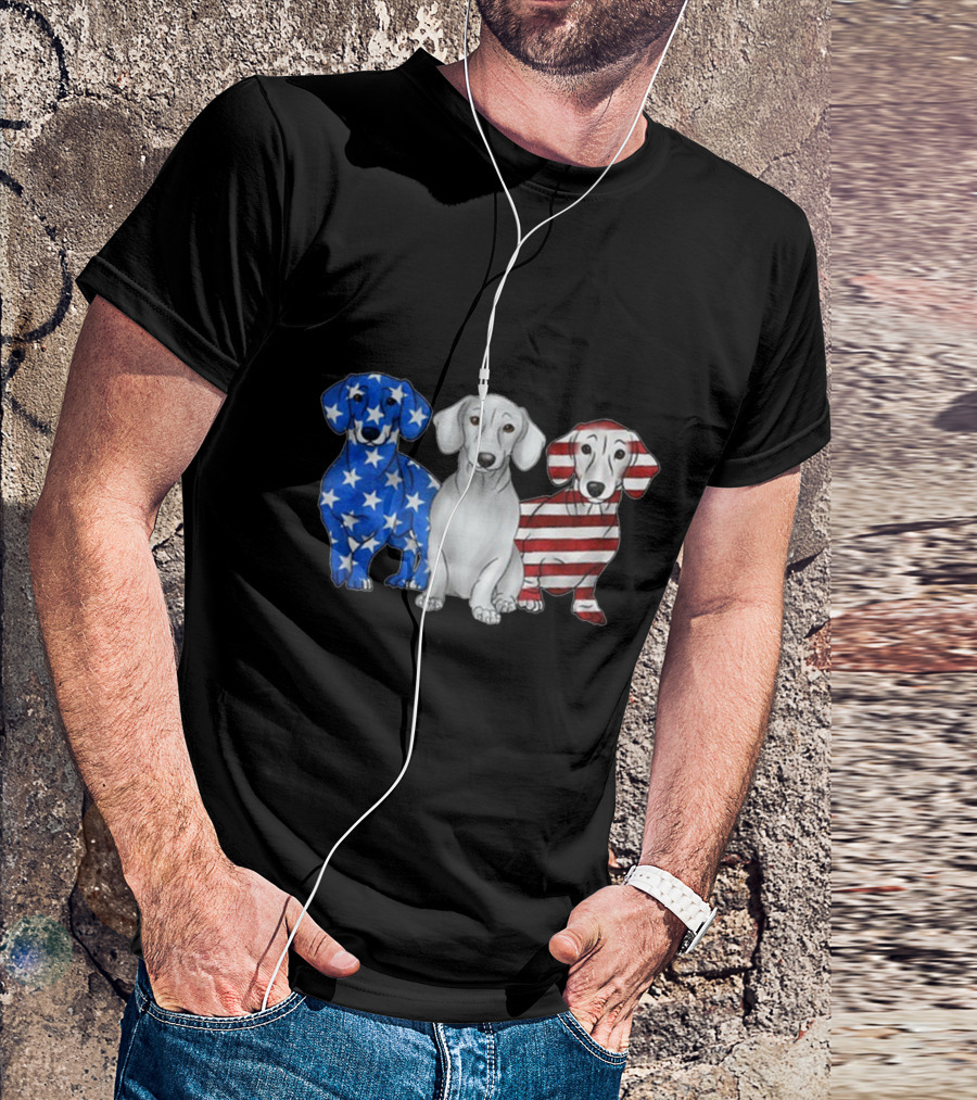 Dachshund Trio American Flag T-Shirt