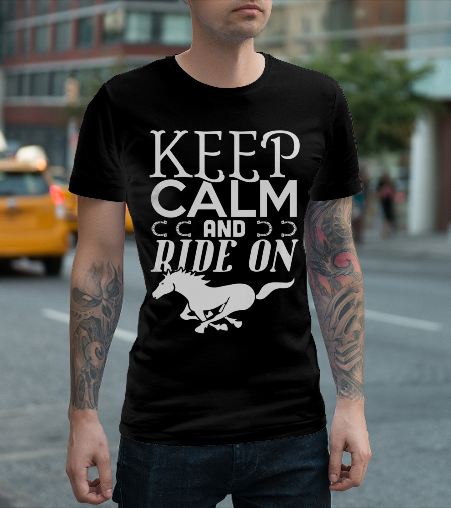 Keep Calm And Ride On Equestrian Horse Silhouette With Horsehoe T-Shirt