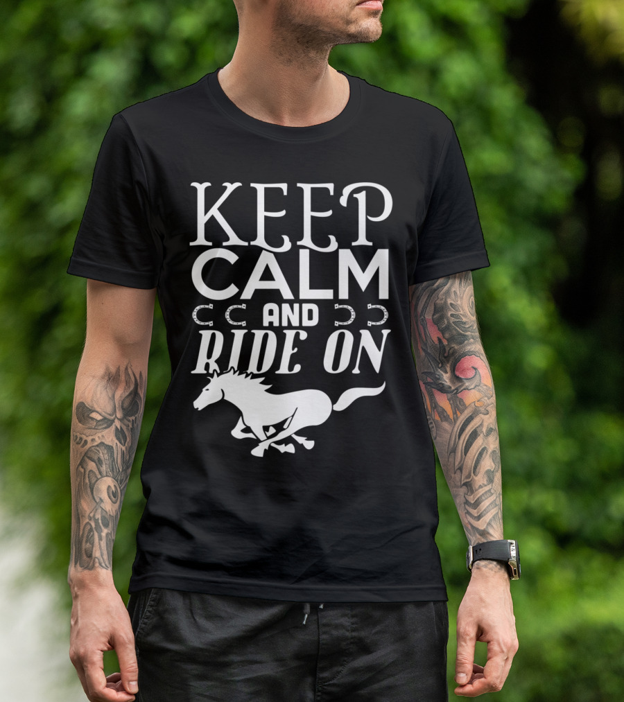 Keep Calm And Ride On Equestrian Horse Silhouette With Horsehoe T-Shirt