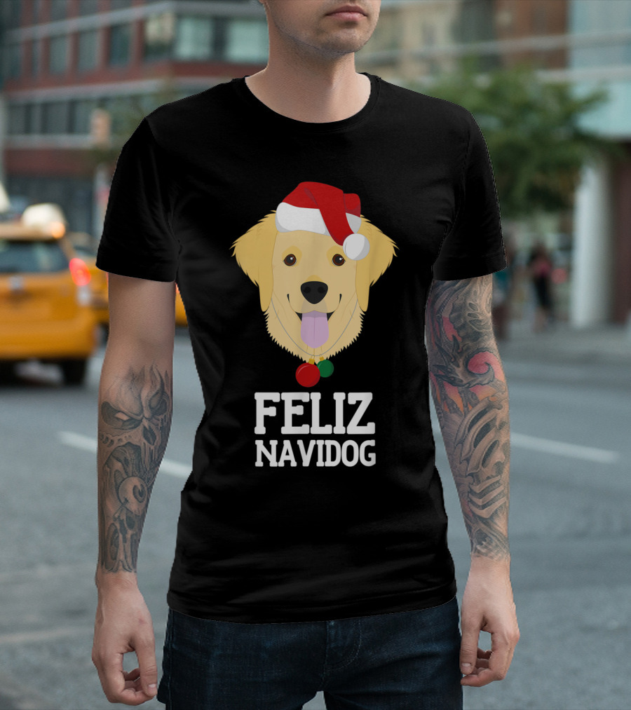 Feliz Navidog Golden Retriever Merry Christmas Dog Santa Hat T-Shirt