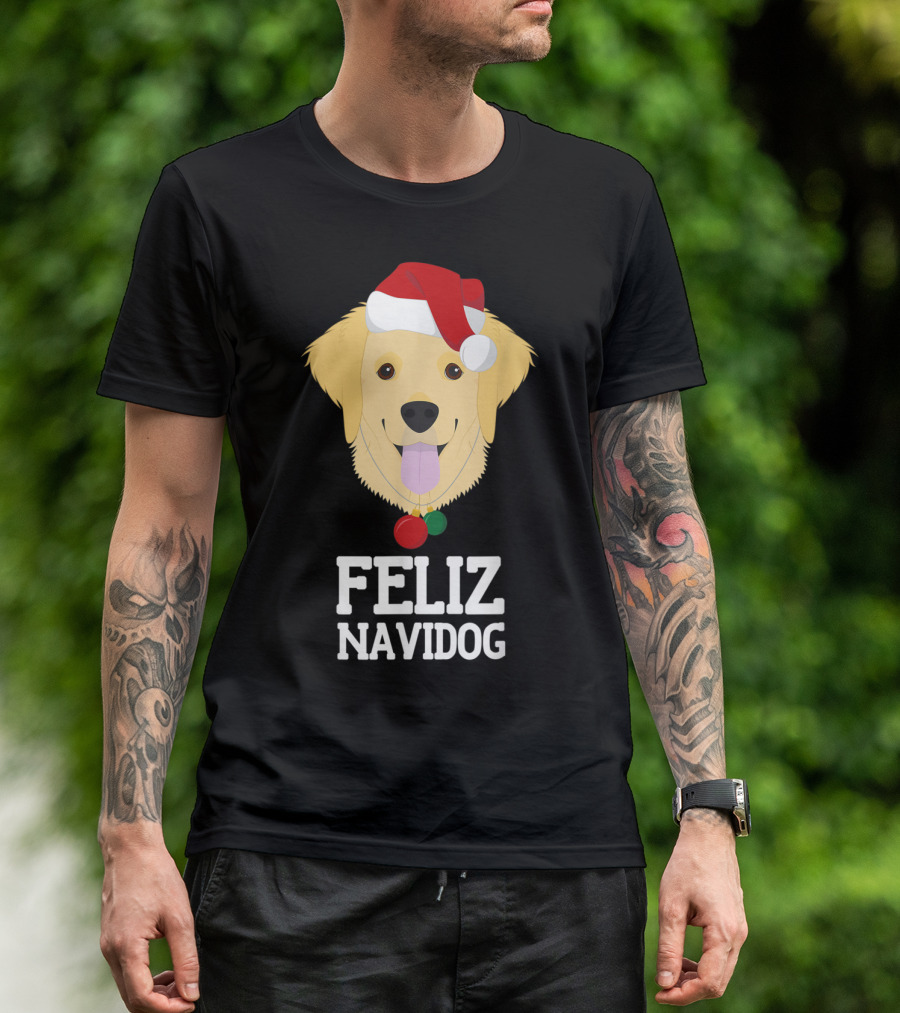 Feliz Navidog Golden Retriever Merry Christmas Dog Santa Hat T-Shirt