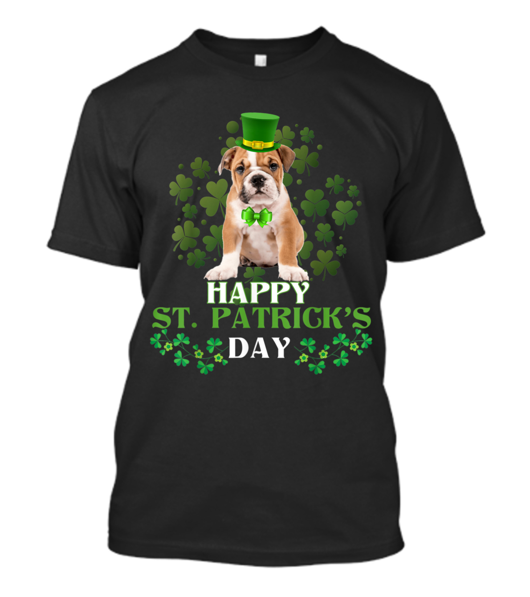 Happy St. Patrick's Day Bulldog In Leprechaun Hat With Shamrocks T-Shirt