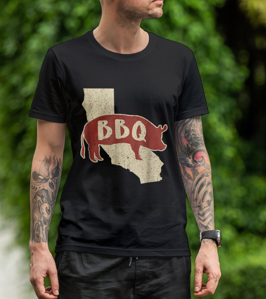 California BBQ Pig Silhouette On State Map T-Shirt
