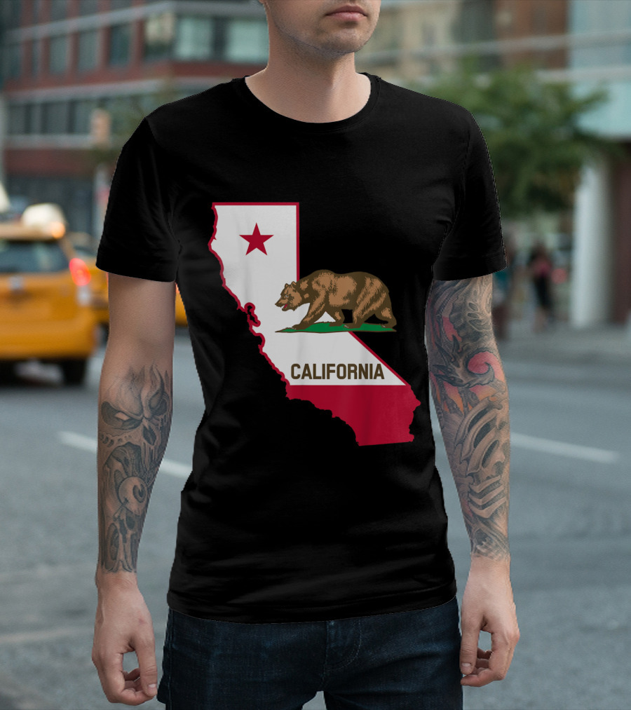 California Bear Map And State Flag T-Shirt