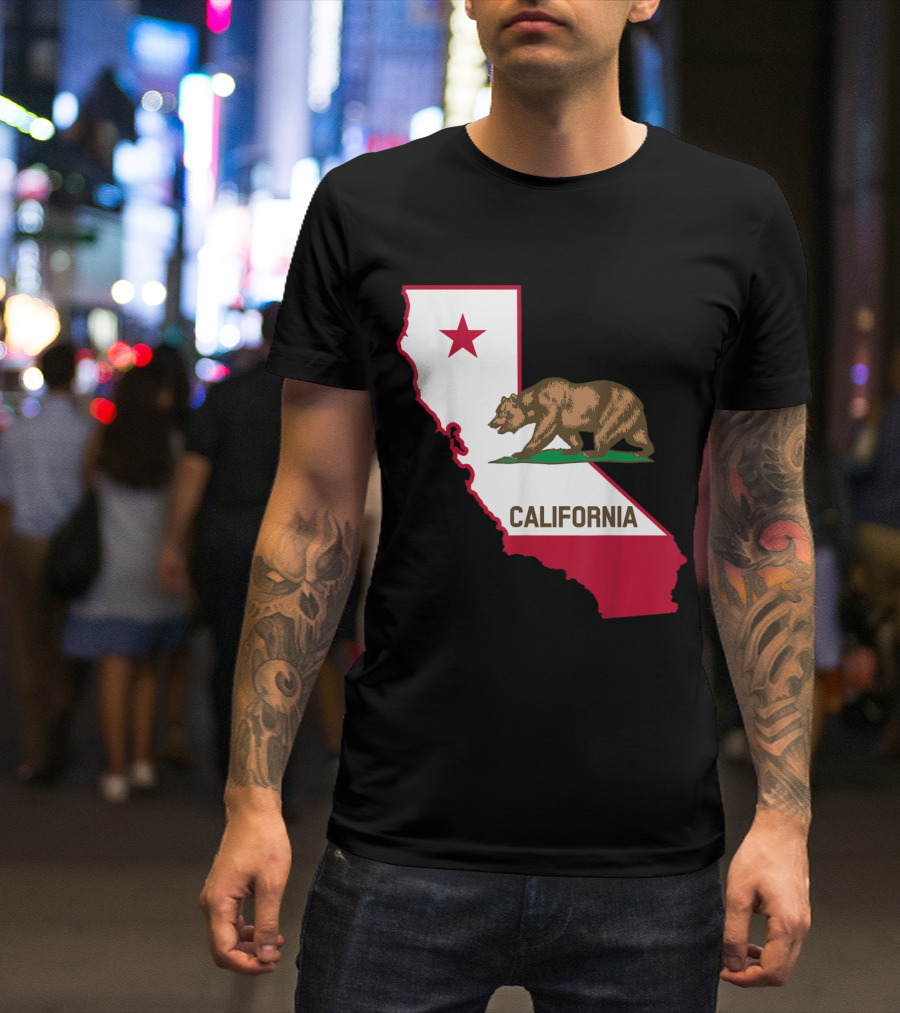 California Bear Map And State Flag T-Shirt