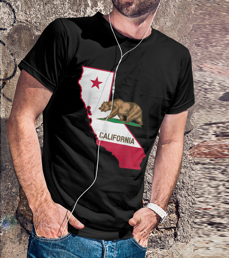 California Bear Map And State Flag T-Shirt