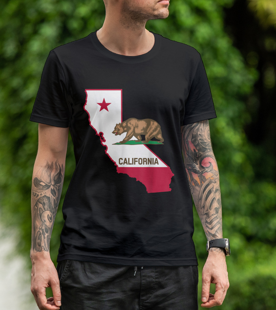 California Bear Map And State Flag T-Shirt