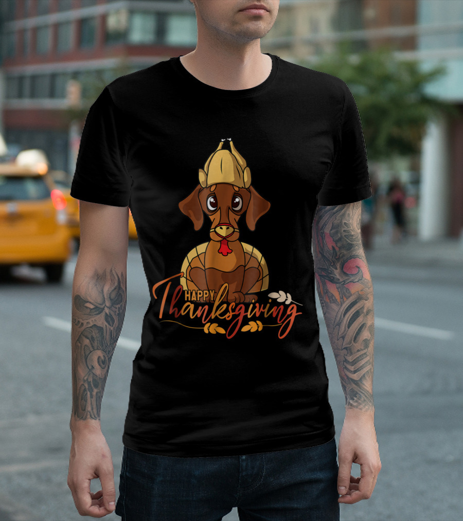 Happy Thanksgiving Dachshund Dressed As Turkey Dog T-Shirt