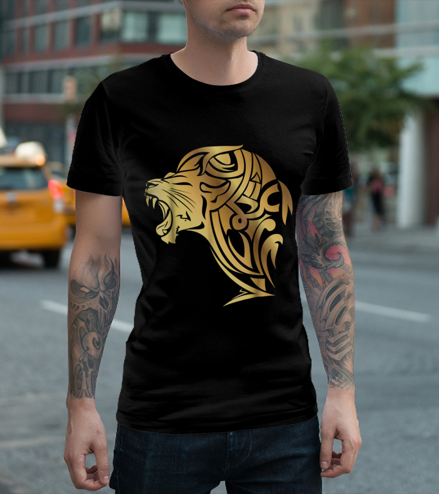 Calligraphy Gold Lion Fashion T-Shirt