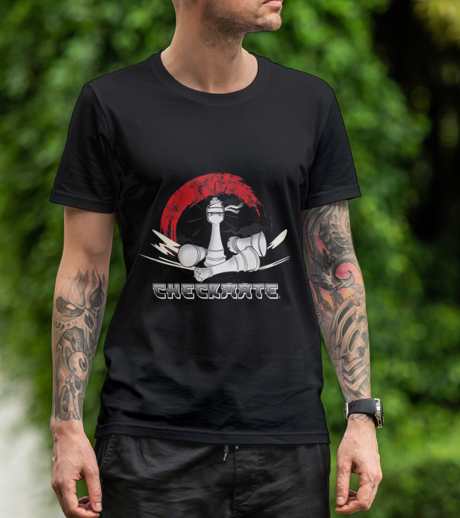 Checkmate Chess Ninja King With Red Sun Backdrop T-Shirt