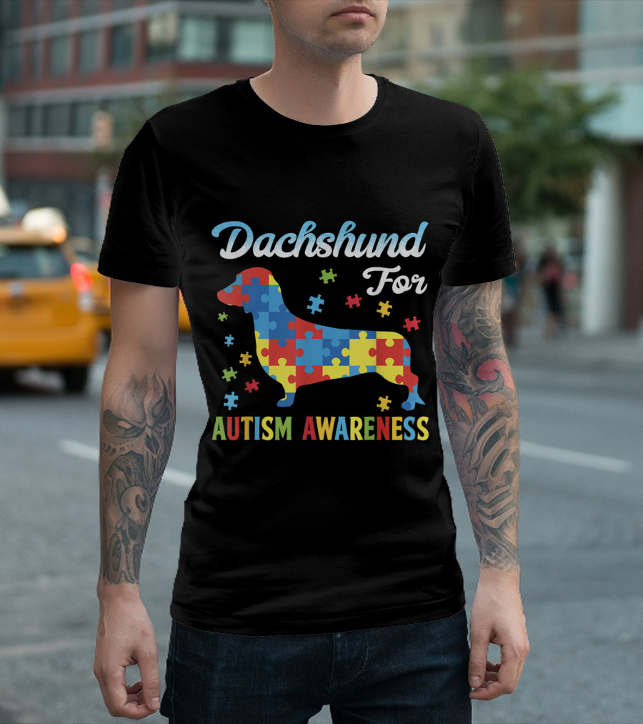 Dachshund For Autism Awareness Puzzle Pattern in T-Shirt