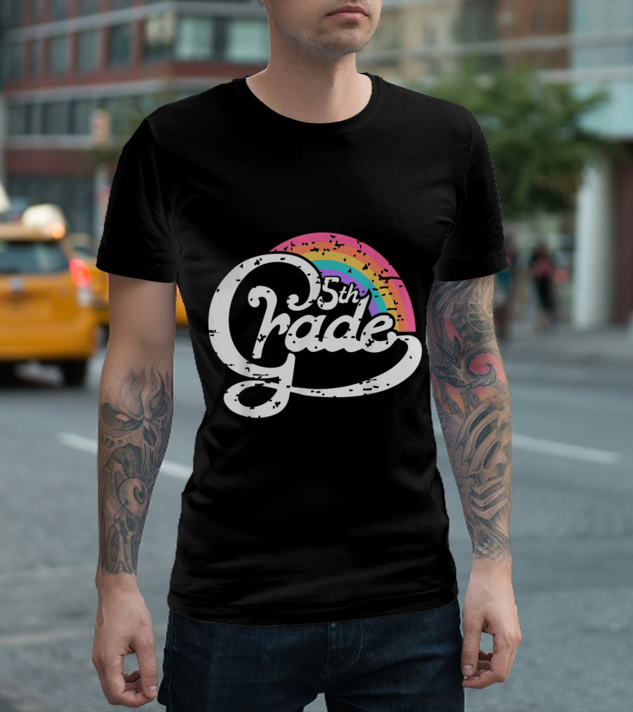 Fifth Grade 5th Retro Rainbow Girls Teacher T-Shirt