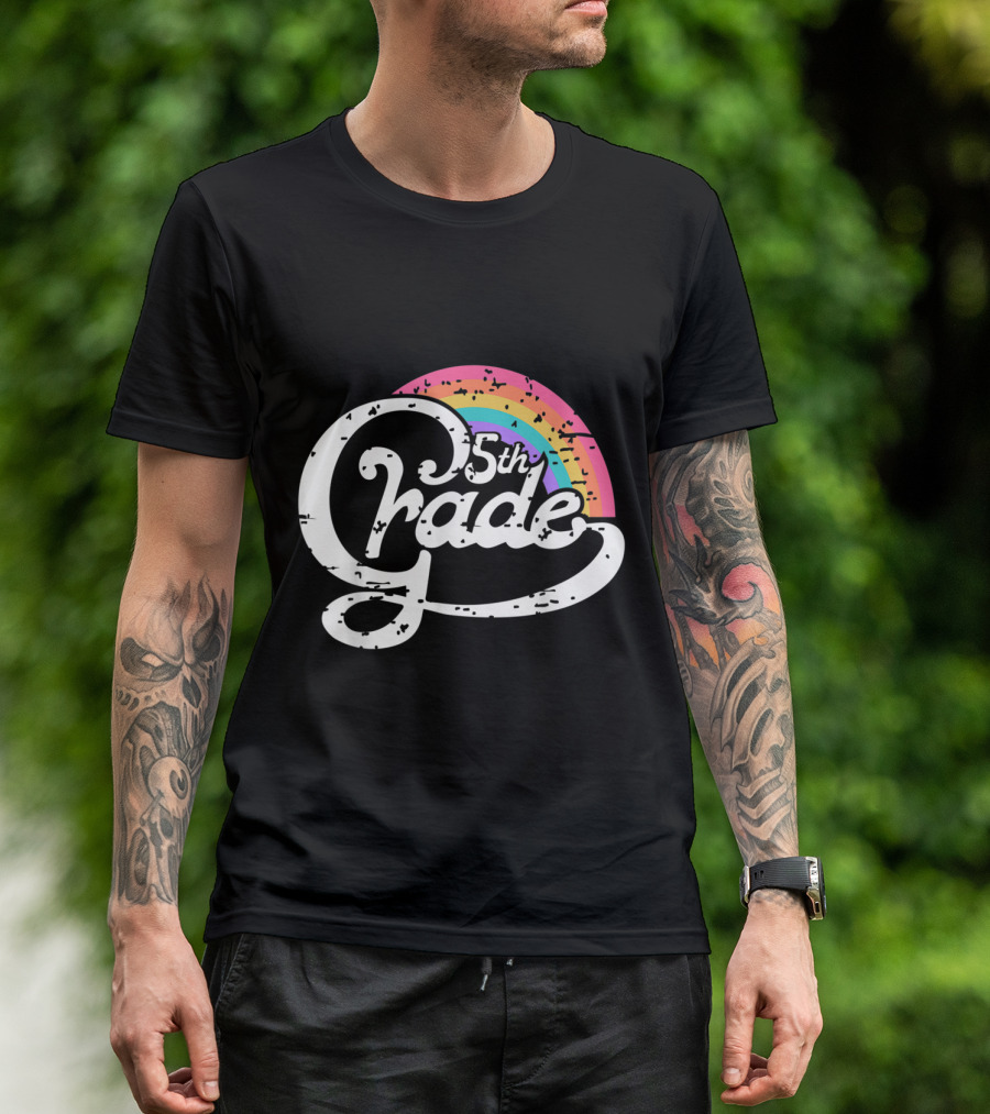 Fifth Grade 5th Retro Rainbow Girls Teacher T-Shirt