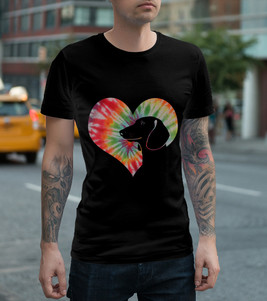 Dachshund I Heart Tie Dye Hippies Retro Canine T-Shirt