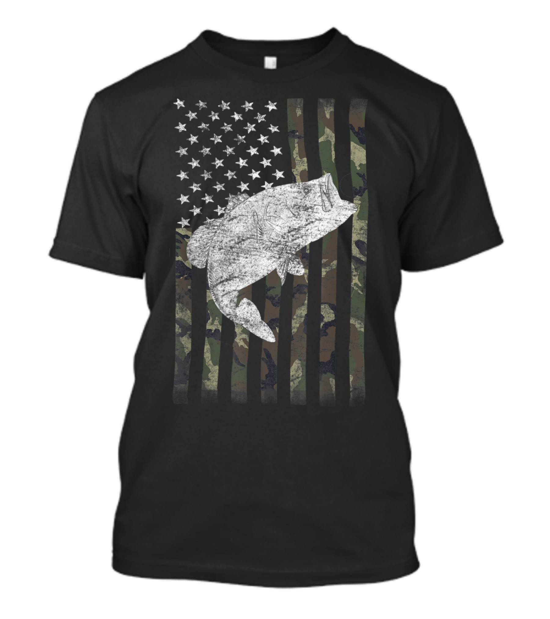 Camouflage American Flag Big Mouth Bass T-Shirt