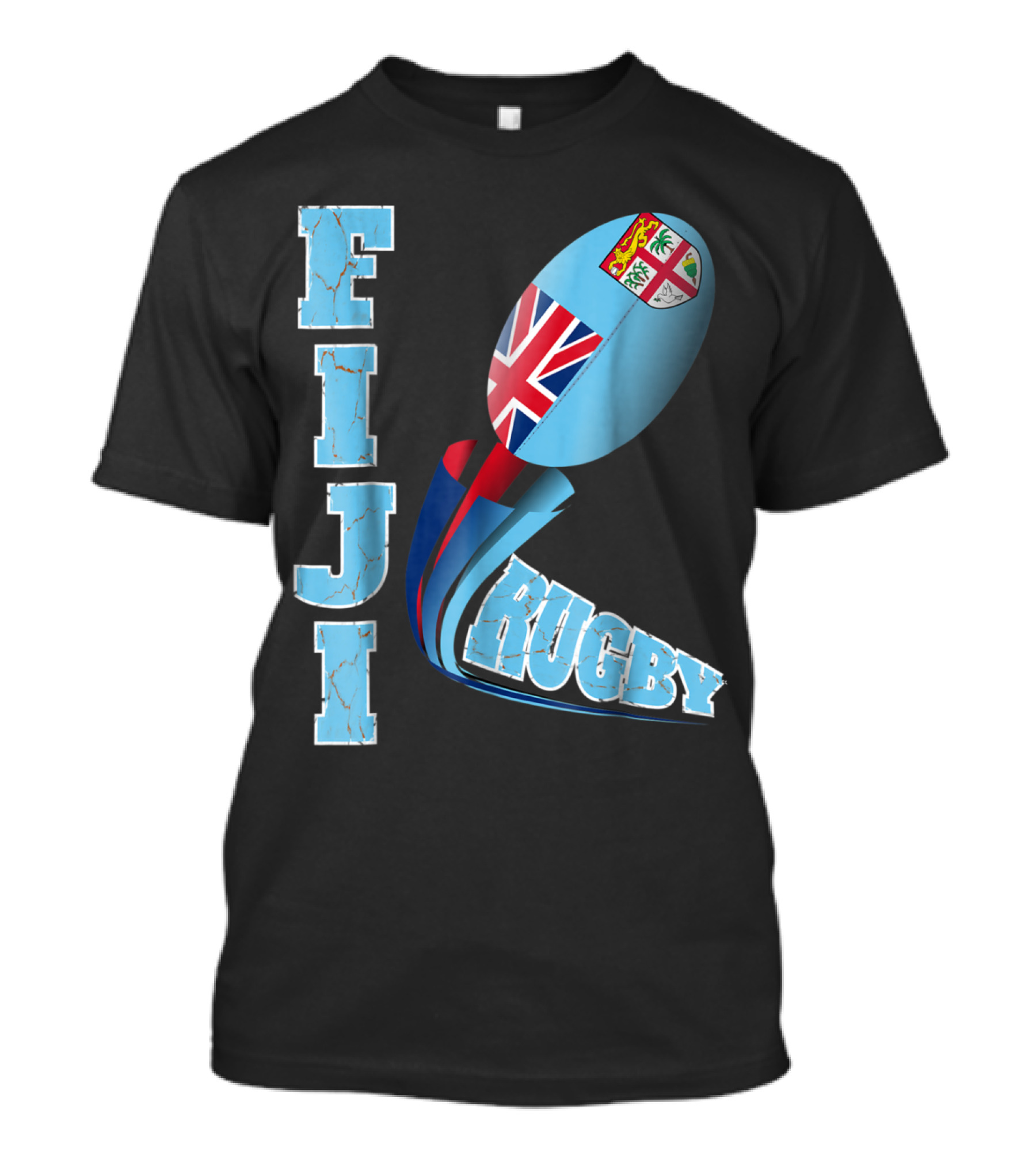 Fiji Rugby Distressed Marbled Text Union Jack Logo Ball T-Shirt