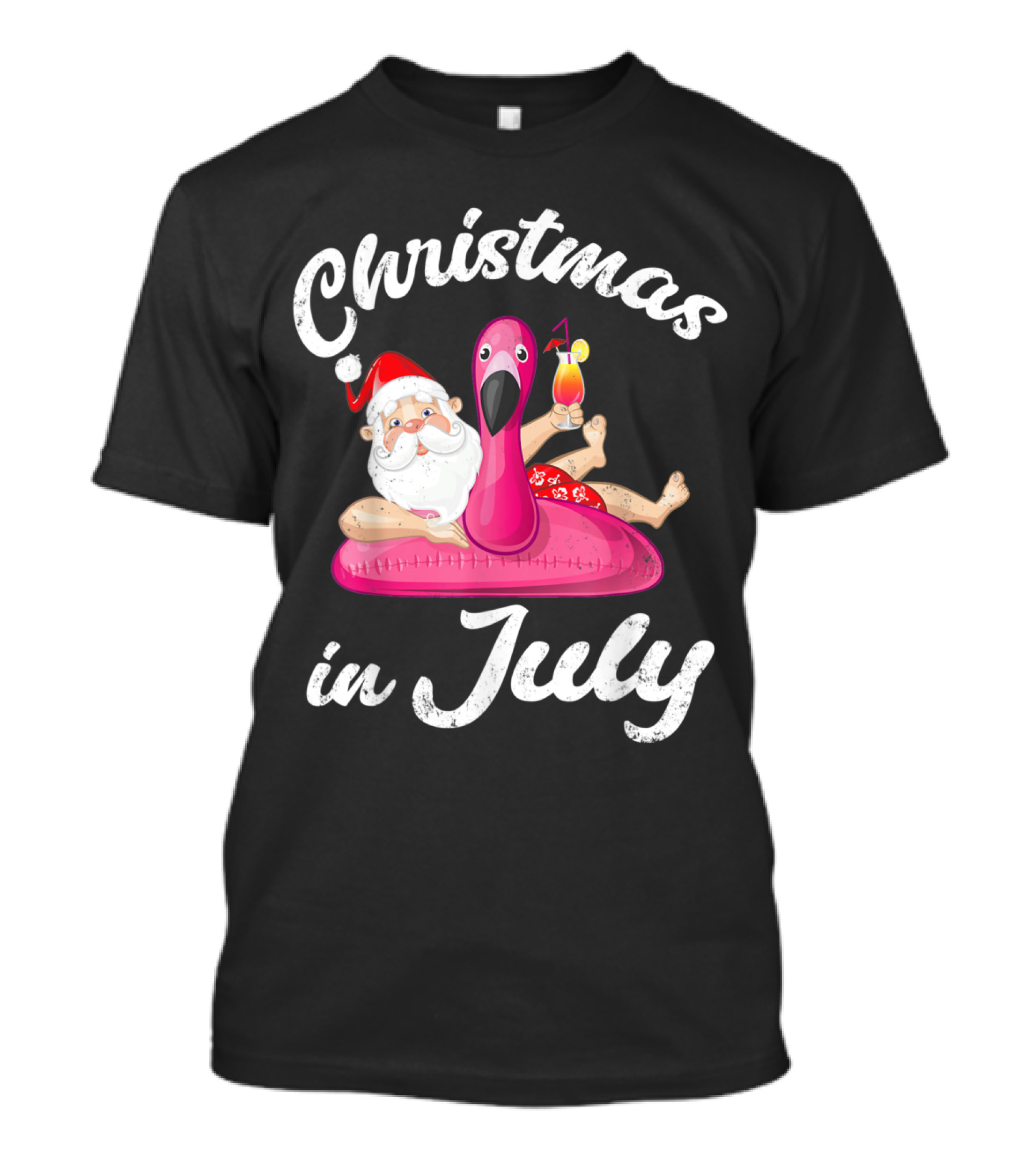 Christmas In July Hawaiian Summer Santa Inflatable Flamingo T-Shirt