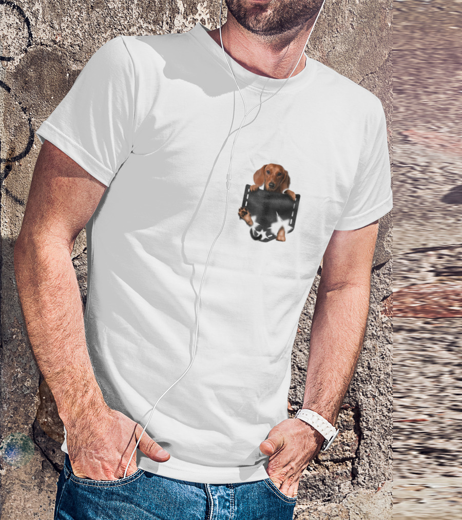Dachshund Peeking Out Of Pocket With Paw T-Shirt