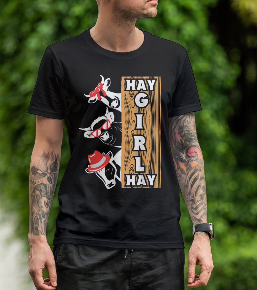 Hay Girl Hay Cows Funny Womanizer With Red Hats And Glasses T-Shirt