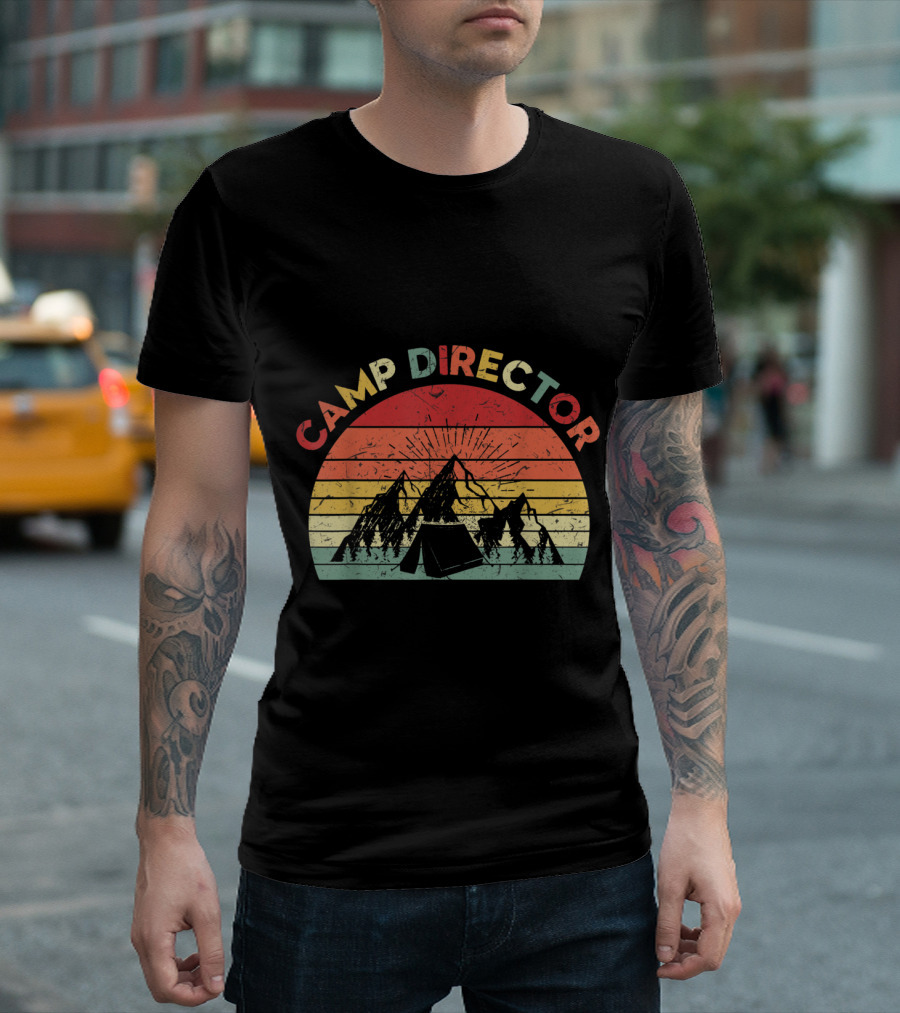Camp Director Retro Mountain Tent Pine Tree Summer Vibes T-Shirt